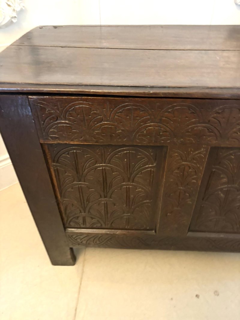 Antique 17th Century Carved Oak Coffer Chest Blanket Box With Original Candle Box - Image 9